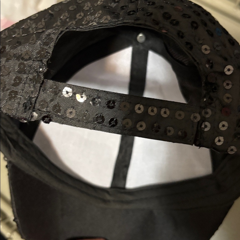 Black Sequin‎ adjustable women’s Cap adults OSFA - Picture 3 of 3
